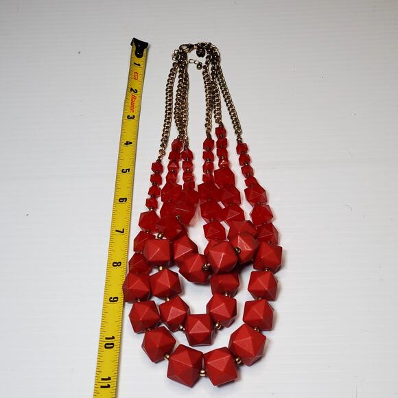 Charming Charlie Layered Necklace Chunky Plastic Beaded Red Gold Tone 16" - Picture 5 of 5
